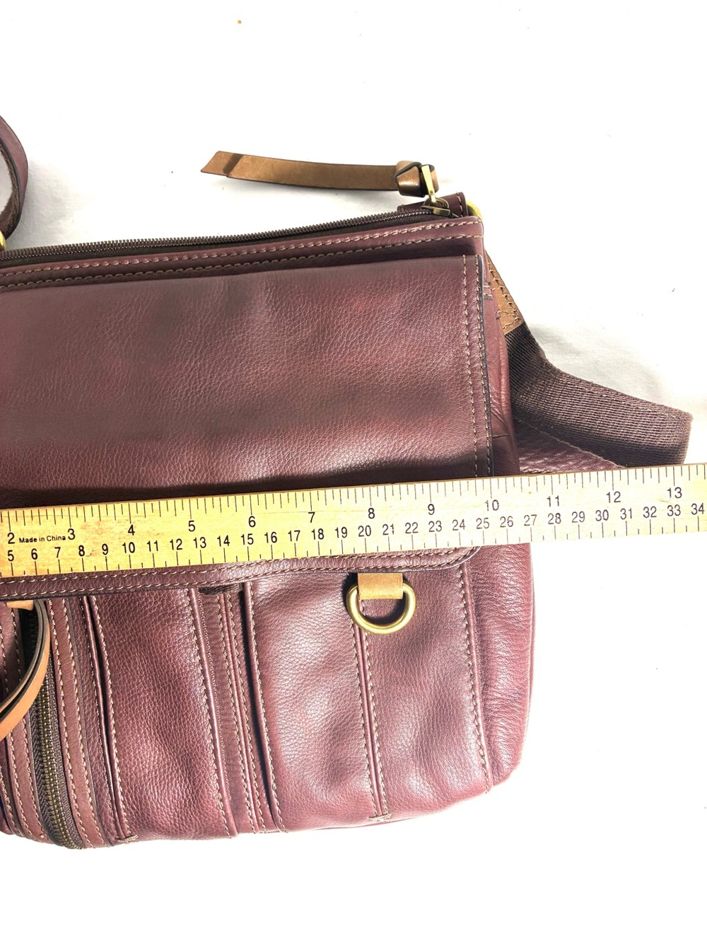 Fossil Morgan Traveler Brown Leather Messenger Crossbody Bag Key Charm - Picture 15 of 16